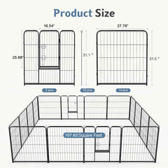 JHK 16 Panels Dog Playpen Pet Fence Metal 24 Inch to 32 Inch Foldable Large Dog Puppy Exercise for Yard Gate Camping Outdoor