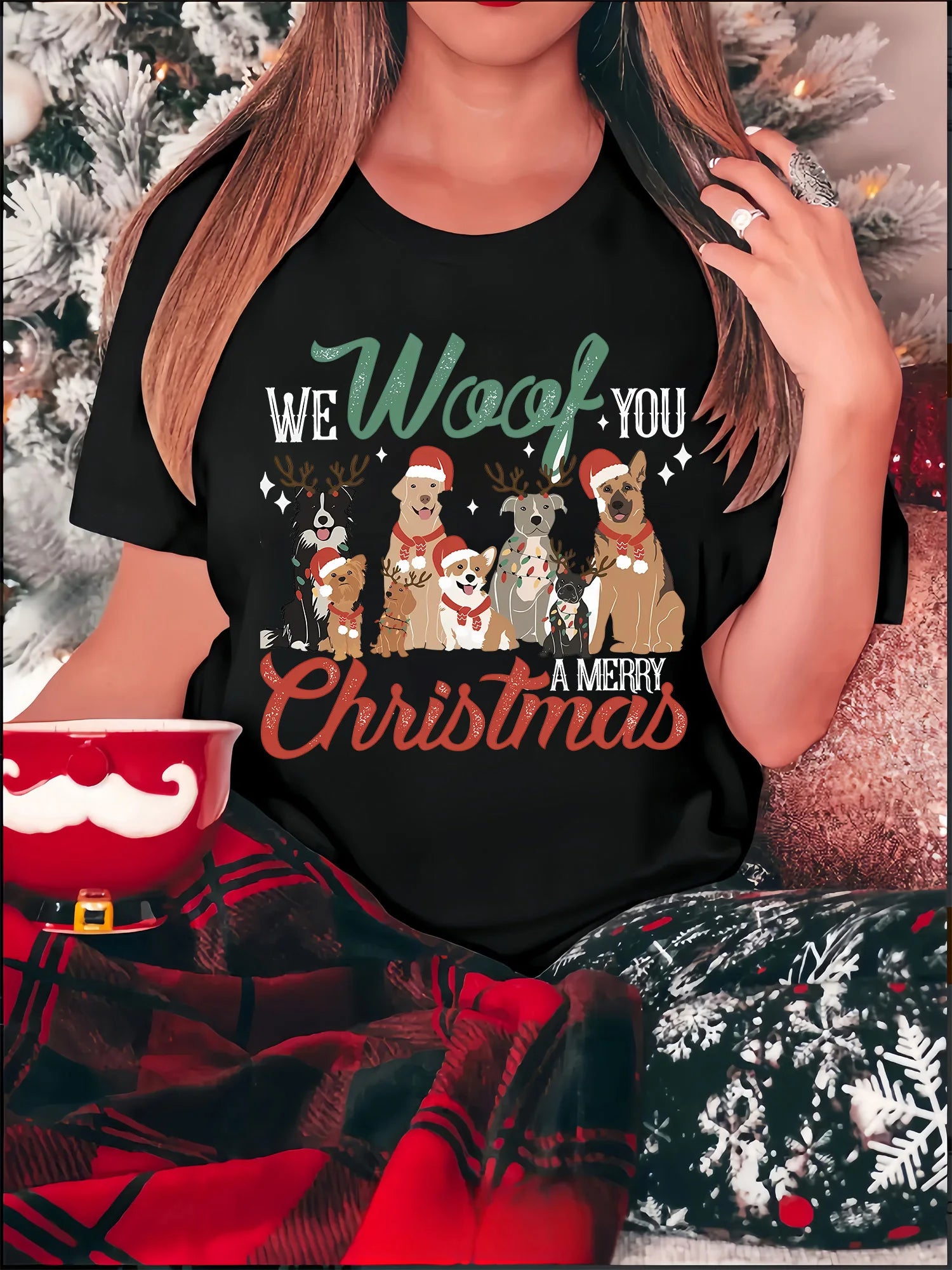 Pet Harmony Supplies Womens Christmas Dog Graphic T Shirt