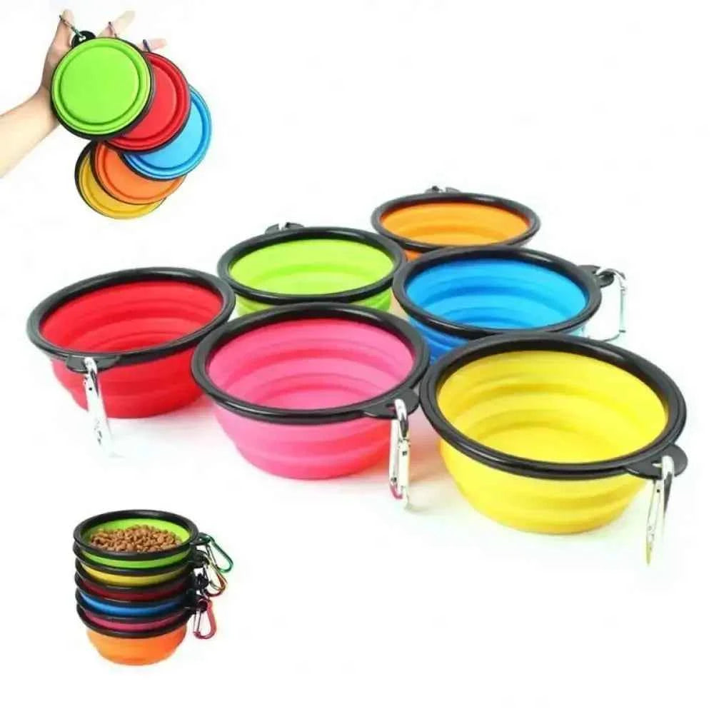 2026 Folding Portable Silicone Dog Feeder Bowl 2 In 1 Pet Dispenser Outdoor Travel Dog Cat With Carabiner Bottle Food Water Container