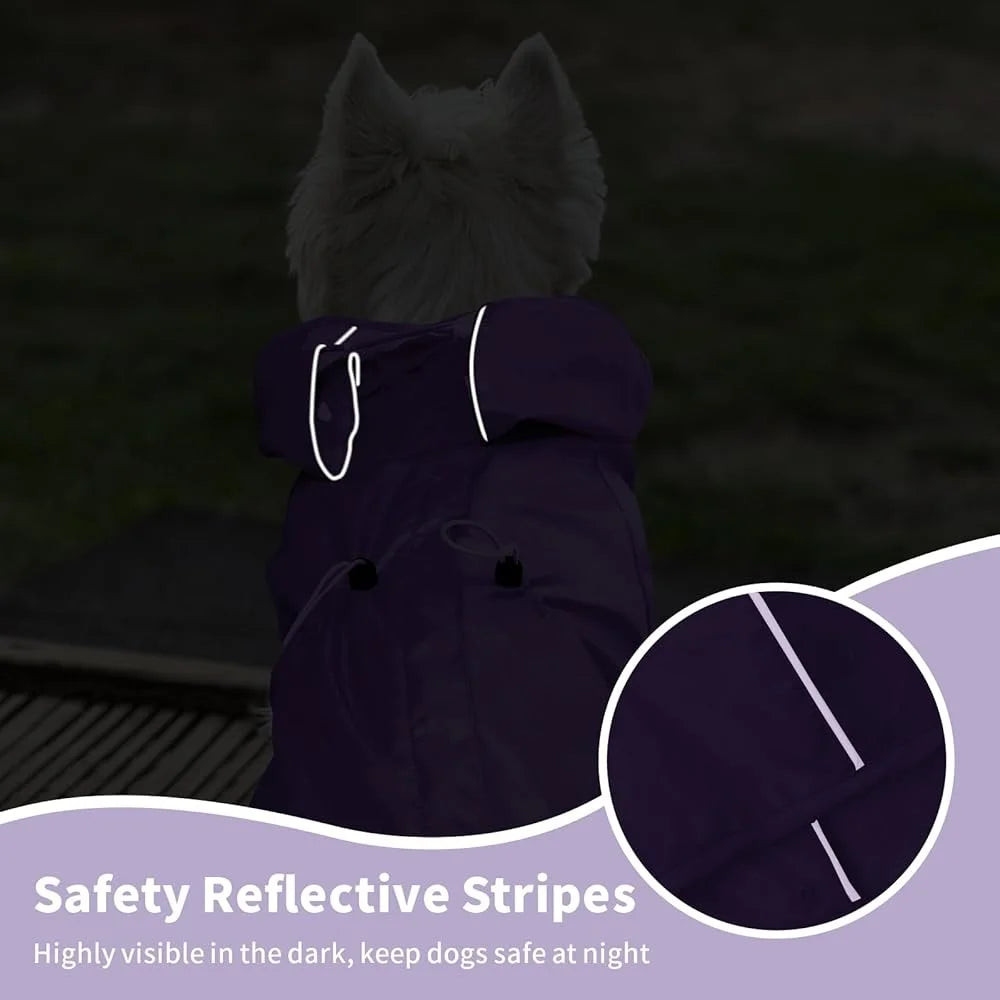 Waterproof Dog Raincoat Reflective Pet Poncho Jacket with Leash Hole Medium Large Dogs Rainproof Comfortable Outdoor Use