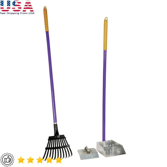 Aluminum Dog Waste Pickup Tool Kit with Rake Pan Handle Lightweight Pet Accessory Easy Cleanup 3 Pieces