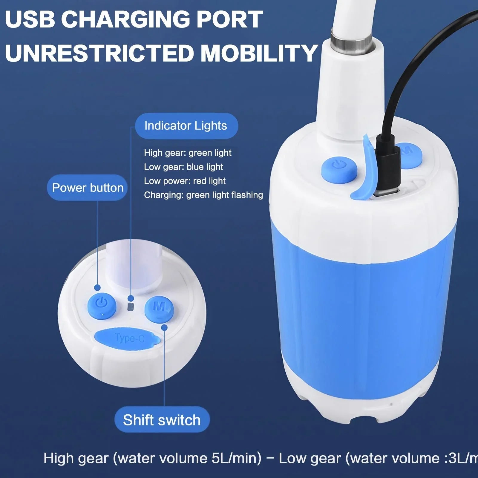 Portable Rechargeable Handheld Pet Shower Sprayer for Dogs Cats with Gentle Stream Adjustable Pressure Shower Pump Outdoor Watering Spray Head USB Charging for Bathing Grooming Car Washing Flower Watering
