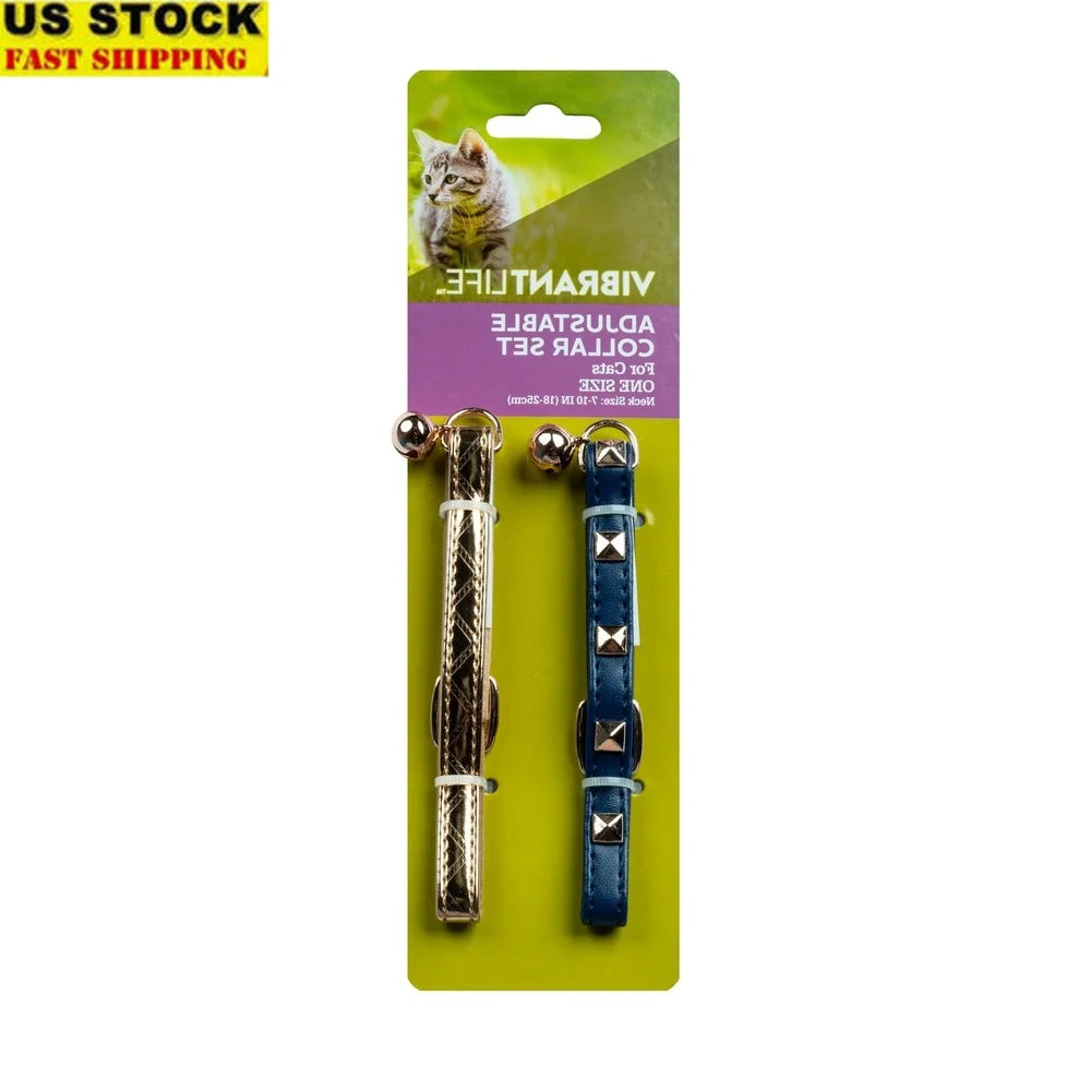 DUTRIEUX 2-Pack Textured Vegan Leather Breakaway Cat Collar Bell