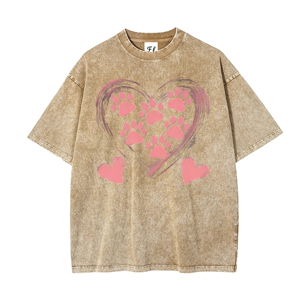 Clothing Dog Paw Graphic Tee For Women Heart Print
