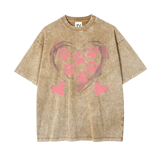 Clothing Dog Paw Graphic Tee For Women Heart Print