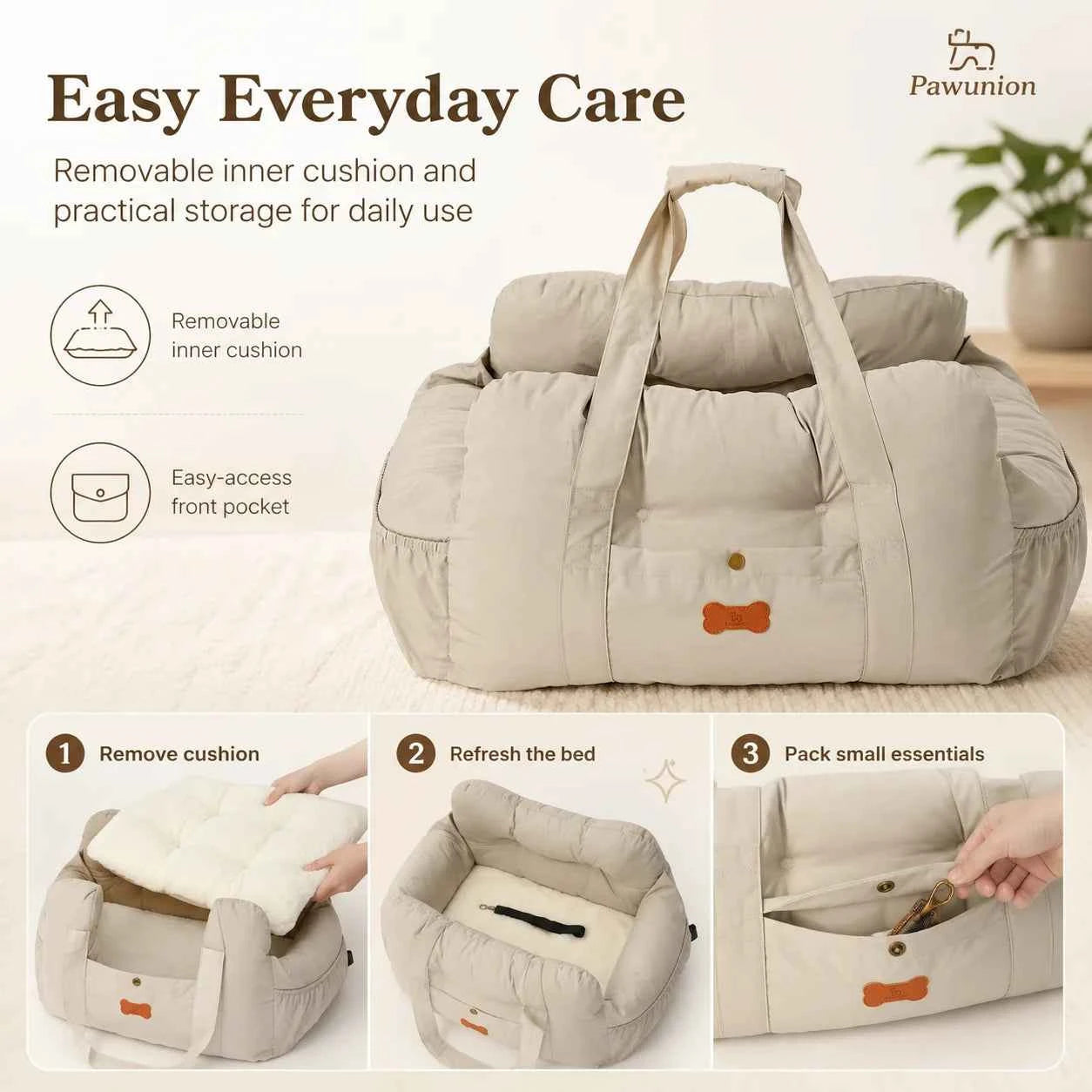 Dog Car Seat for Small Medium Dogs, Portable Pet Booster Seat with Soft Plush Interior, Storage Pocket & Safety Tether, Cozy Travel Bed for Front or Back Seat