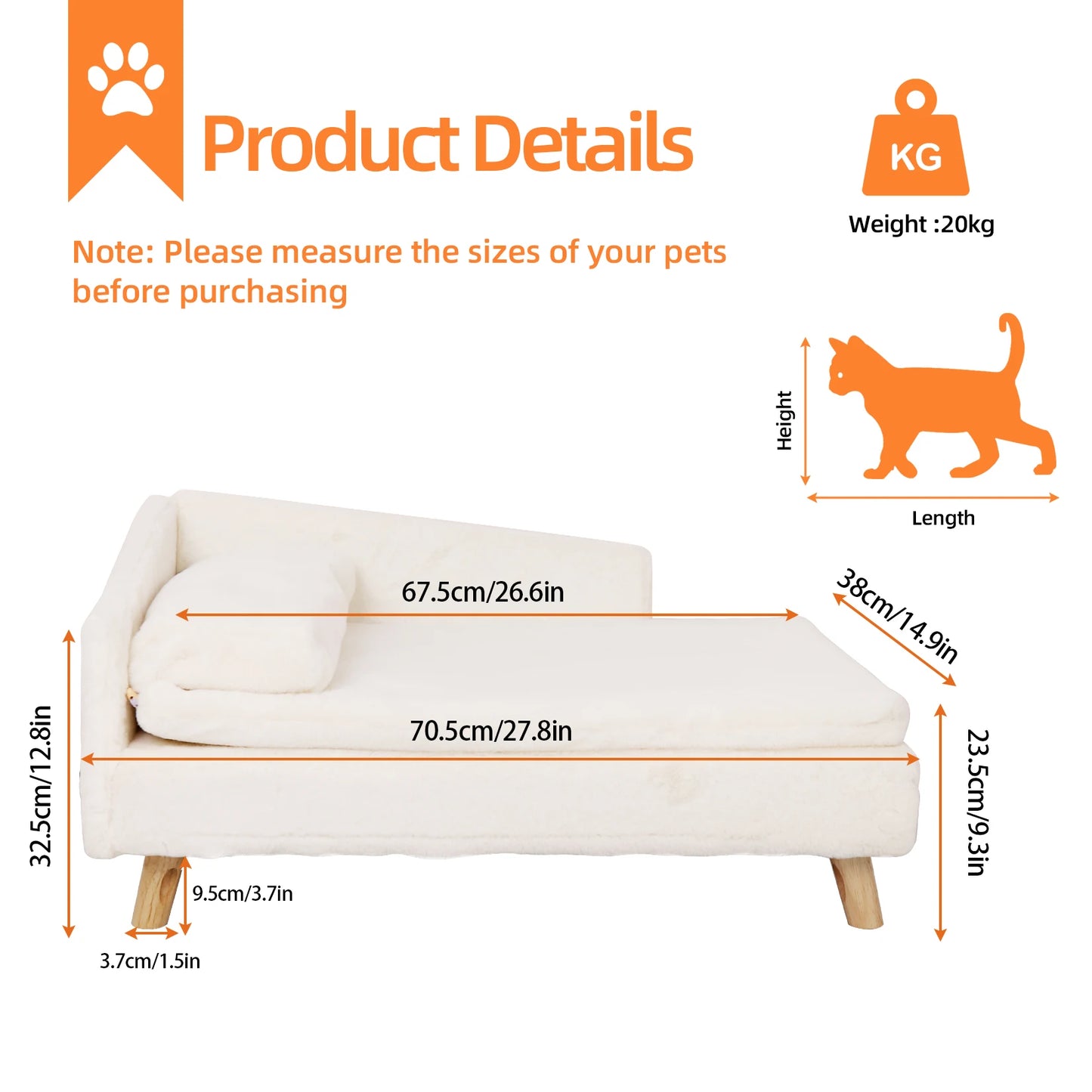 BINGOPAW Elevated Pet Bed Sofa With Waterproof Cozy Pad And Wood Legs