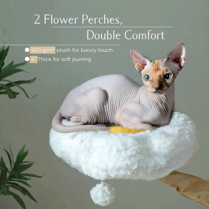 Large Cat Tree Tower with Sisal Scratching Post Wicker Basket Bed Flower Cat Condo Indoor Modern Cat Furniture Cat Accessories