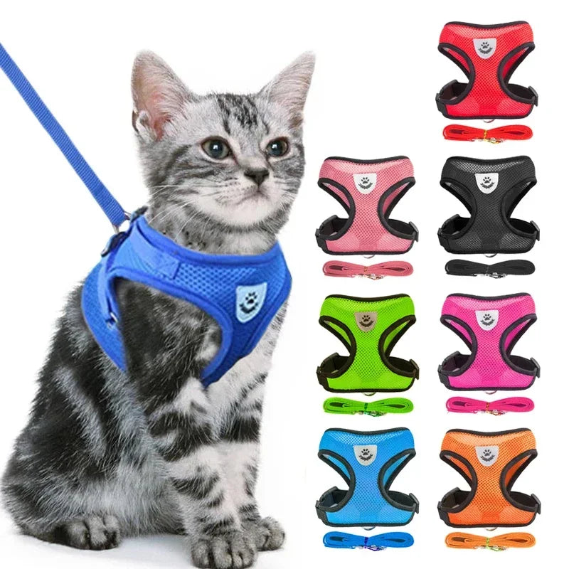Cat Harness Vest With Adjustable Polyester Mesh Leash For Pets