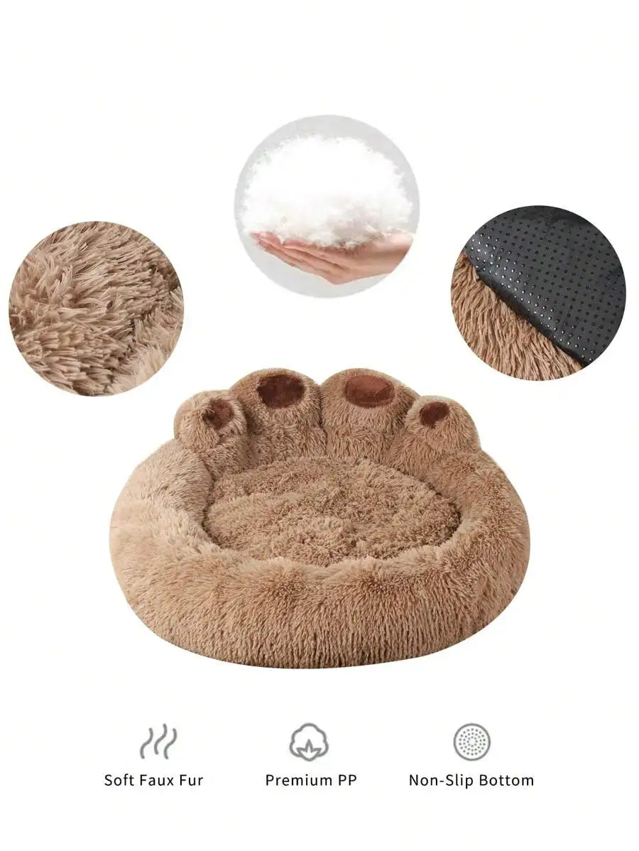 1 piece of bear paw-shaped plush pet bed, warm, breathable, and lined with plush, suitable for cats and dogs of all sizes to sleep deeply and safely on, for use in all seasons