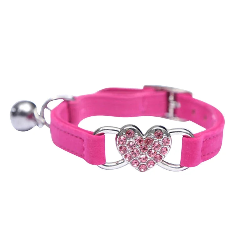 Noned Heart Charm Cat Collar With Bell And Soft Velvet