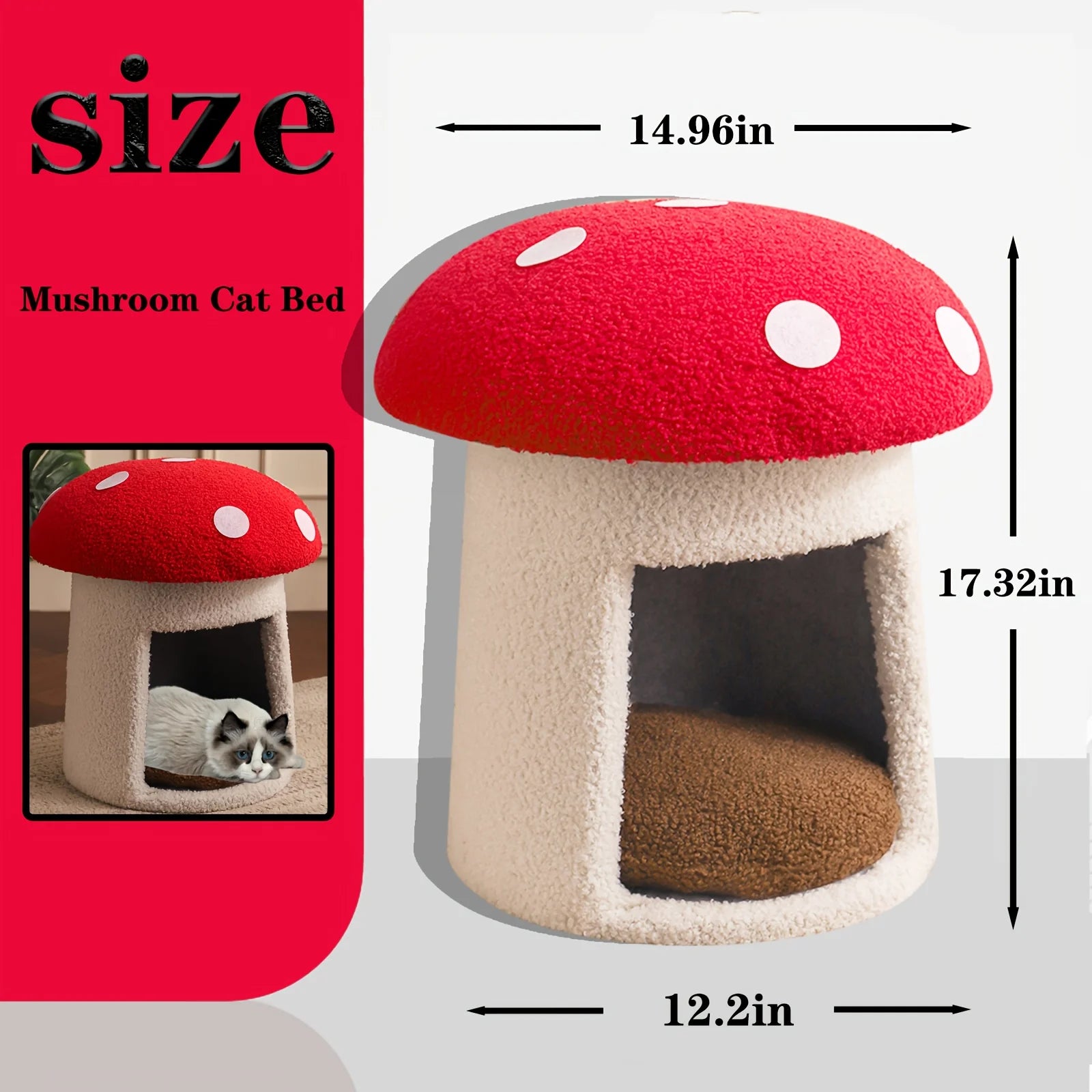 NONECN Mushroom Cat Bed Indoor Cat Cave With Removable Cushion