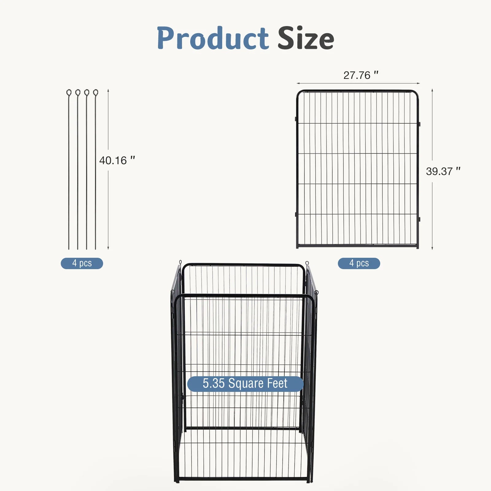 JHK 4 Panels Metal Dog Playpen Pet Fence 24 Inch to 40 Inch Foldable Large Dog Puppy ExercExercise for Yard Gate Camping Outdoor
