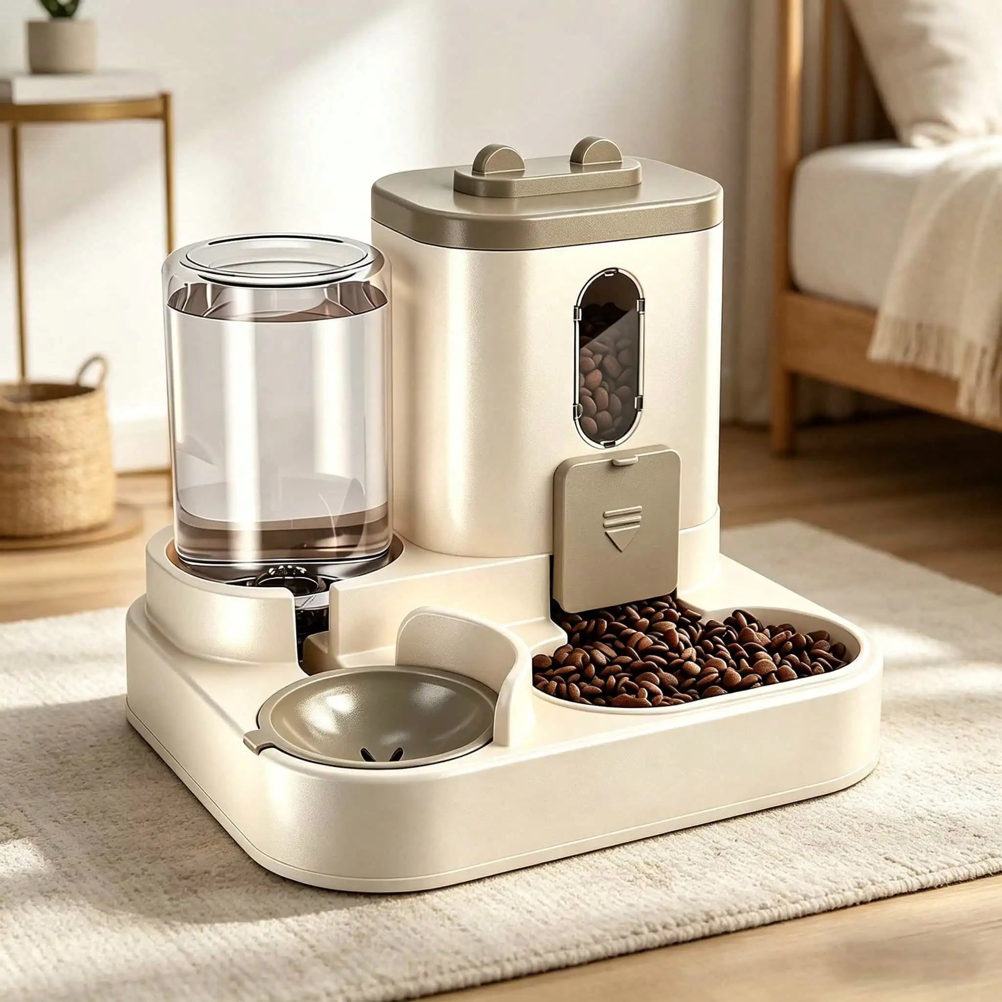 2 In 1 Automatic Cat Feeder Water Dispenser Dual Purpose Auto Portion Control Pet Food Water Bowl for Small Dogs Kittens