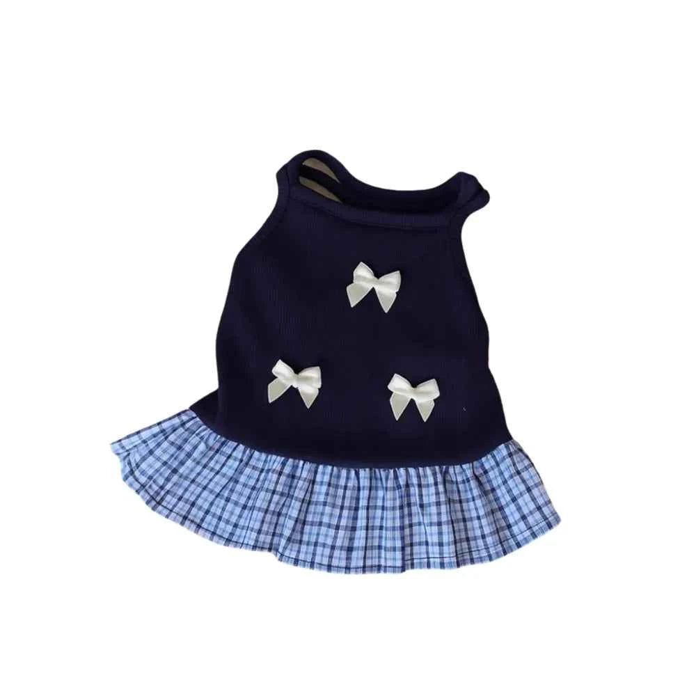 Korean Style Pet Princess Skirt Bowknot Plaid Breathable Summer Apparel