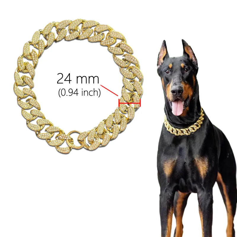 ABS Plastic Dog Collar With Diamond Inlay Sparkle Bulldog Necklace