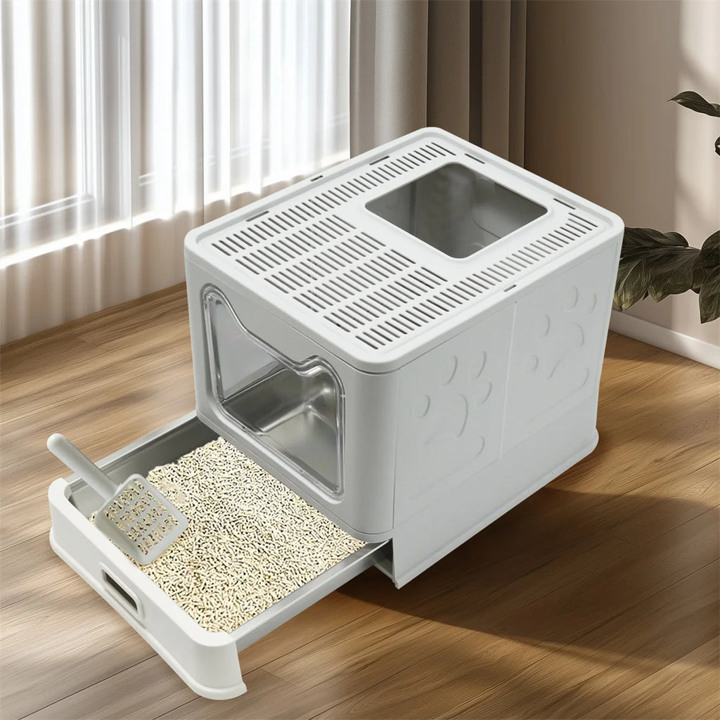 Detachable Enclosed Cat Litter Box Front Entry Stainless Steel Pan