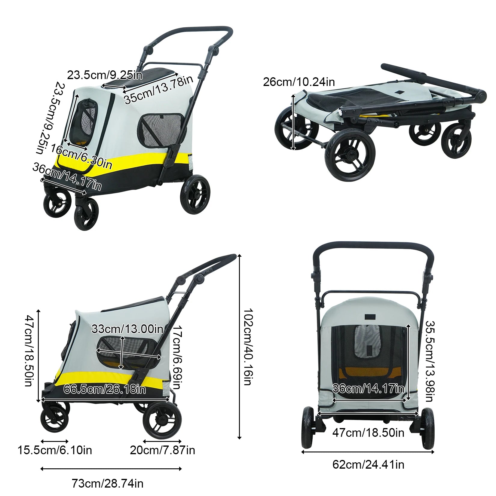 Portable Dog Stroller for Small Medium Dog Dual Entry Pet Stroller All Terrain Wagon Cart