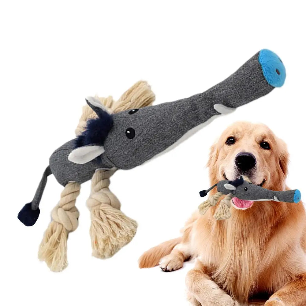 High Concerned Plush Dog Chew Toy With Squeaker And Cotton Rope Knot Interactive For Dental Health