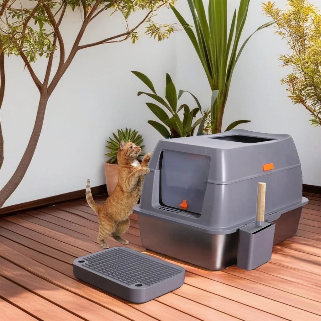 Stainless Steel Enclosed Cat Litter Box With Lid And High Walls