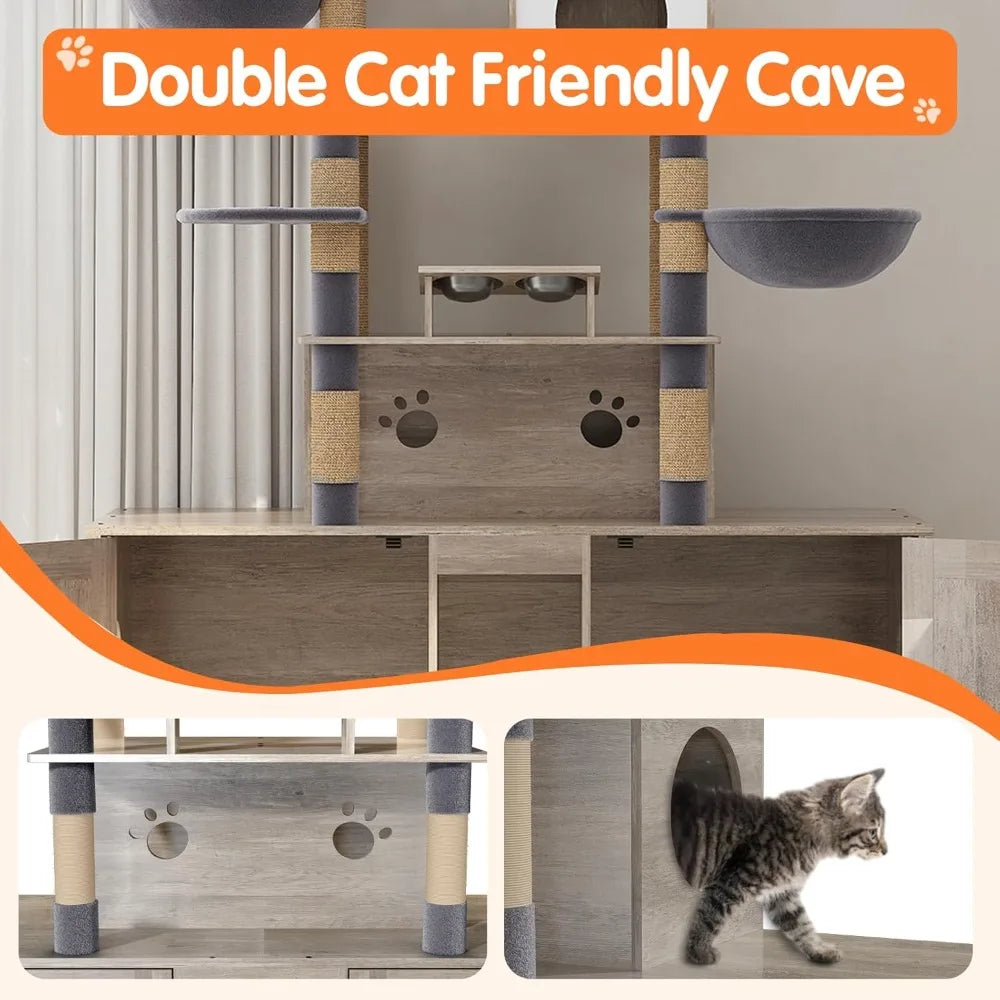 Cat Tree With Litter Box Enclosures All In One Tower