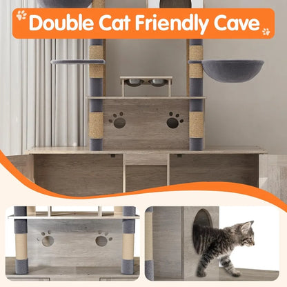 Cat Tree With Litter Box Enclosures All In One Tower
