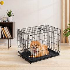 JHK Single Door 30 Inch Folding Metal Wire Dog Cage with Plastic Leak-Proof Pan Tray Extra Large Pet Kennel for Indoor Outdoor