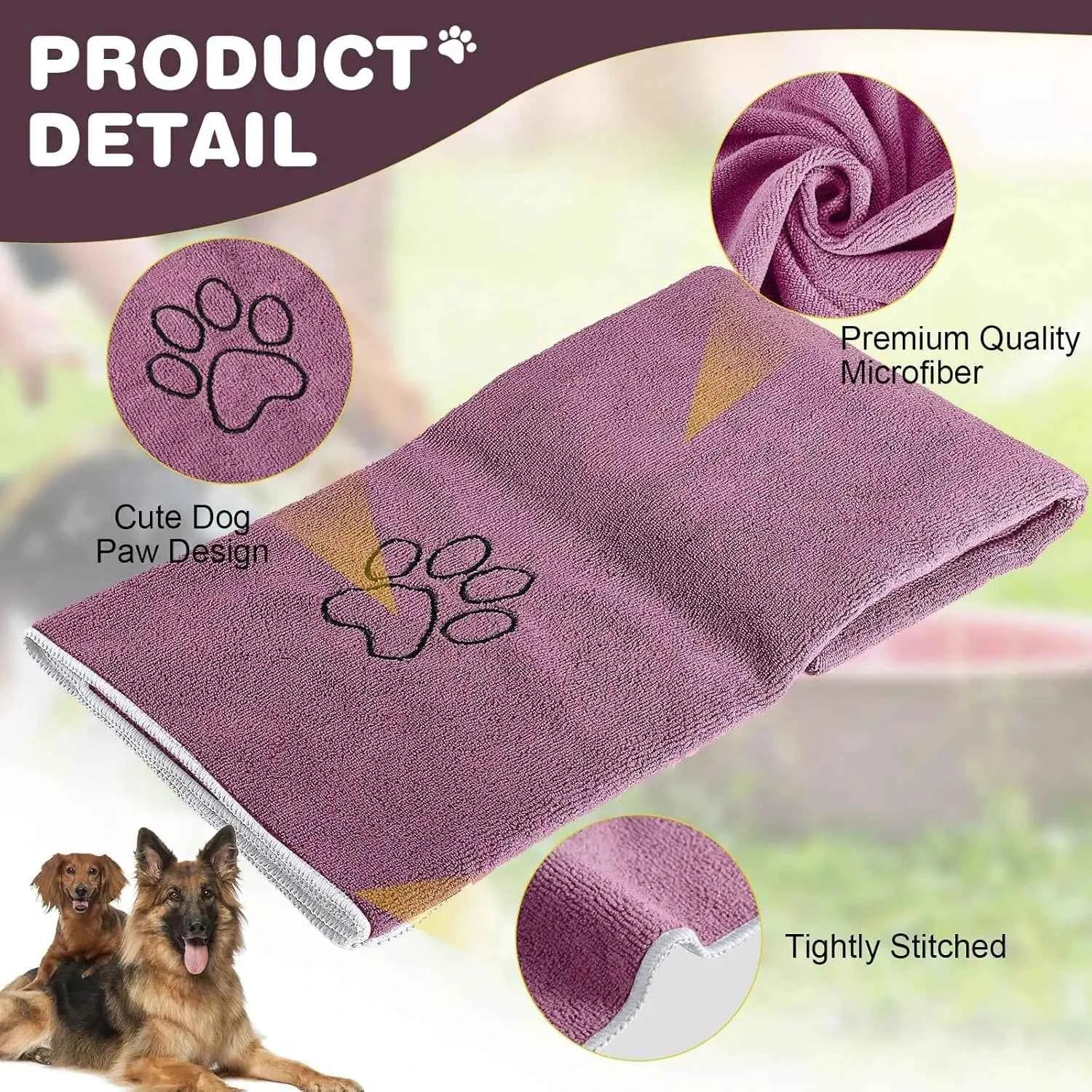 Pet Drying Towel for Dogs & Cats, Ultra-Absorbent Microfiber Bath Towel with Paw Print, Soft Quick Dry Shammy Towel for Puppy