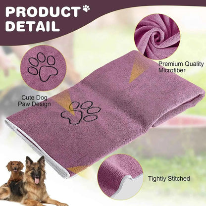 Pet Drying Towel for Dogs & Cats, Ultra-Absorbent Microfiber Bath Towel with Paw Print, Soft Quick Dry Shammy Towel for Puppy
