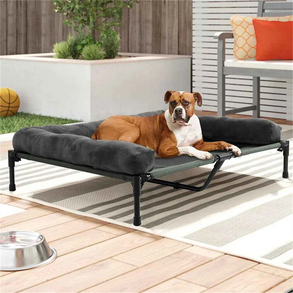 XXL XL Large Dog Bed Outdoor Raised Dog Bed with Cooling Breathable Mat and Soft Plush Mat Pet Puppy Camping Cot for Home Garden